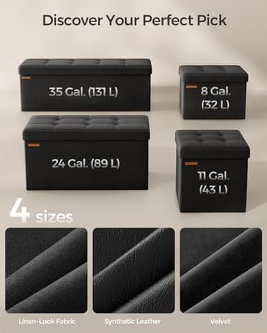 SONGMICS MAZIE Collection - 43 Inches Folding Storage Ottoman Bench, Ottoman Foot Rest, End of Bed Bench, Storage Chest, Load 660 lb, for Living Room, Bedroom, Entryway, Ink Black ULSF077B01 - Image 6
