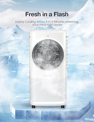 Grelife 3-in-1 Portable Air Conditioner, 400 Sq.Ft Evaporative Air Cooler with 1.72Gal Tank & 4 Ice Packs, 360° Oscillation, 30ft/s Wind Speed, 42dB Quiet, 8H Timer for Bedroom/Office/Home - Image 2