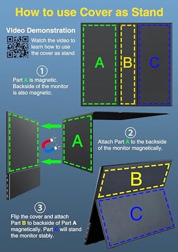 cocopar Portable Monitor 15.6 Inch 1080P Travel Monitor with Speaker HDMI USB-C External Display for Laptop MacBook Surface PC Xbox PS4/5, with Cover Stand VESA - Image 8