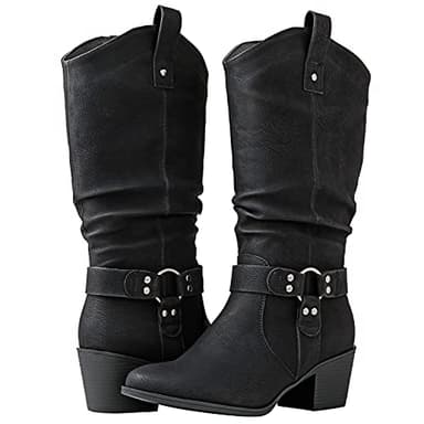 GLOBALWIN Women's Black Knee High Cowboy Boots Cowgirl Boots 8.5M - Image 2