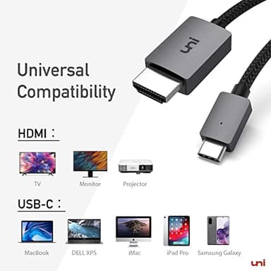 uni USB C to HDMI Cable 15FT 4K@30Hz, ONE-Way USB Type C Input to HDMI Output Cable, [Thunderbolt 3/4 Compatible] with MacBook Pro/Air, iPhone 15/16 Series, Galaxy S8-S24, XPS, Chromebook - Image 8