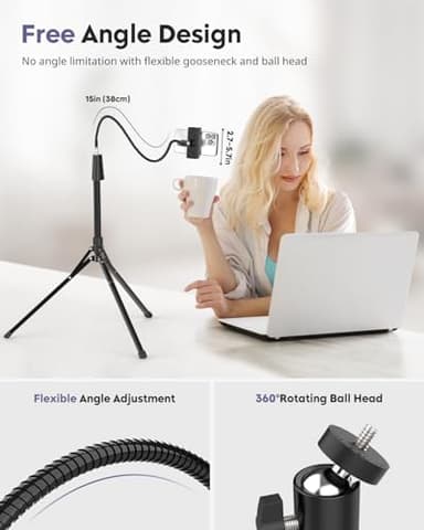 Aureday Phone Tripod, 92" Cell Phone Stand with 15" Gooseneck, Remote and Phone Holder, Overhead & Selfie Stick for Recording/Watching/Vlog, Compatible with iPhone Android - Image 2