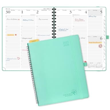 POPRUN Planner 2025-2026 (Large - 8.5'' x 10.5'') Academic Weekly Calendar (July 2025 - June 2026) with Hourly Time Slots, Monthly Tabs, 100GSM Thick Papers, Spiral Leather Cover - Green - Image 1