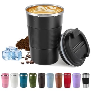 SPLMIFA Vacuum-Insulated Stainless Steel Travel Coffee Mug, Leak-Proof Reusable Coffee Cup with Lid - Keep Hot & Cold Drinks for Hours, Durable Thermos Tumbler for Men & Women (3rd-Black, 12OZ) - Image 1