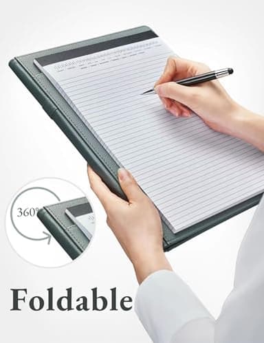 Mymazn Padfolio Portfolio Folder, Faux Leather Interview Resume Folder with Document Organizer & Business Card Holder, Letter-Sized Notepad Legal Pad Holder for Men Women (Grey Green) - Image 4