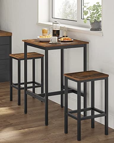 VASAGLE Bar Table, Small Kitchen Dining Table, High Top Pub Table, Bar Height Cocktail Table for Living Room Party, Sturdy Metal, 23.6 x 23.6 x 35.4 Inches for Narrow Spaces, Rustic Brown and Black - Image 4