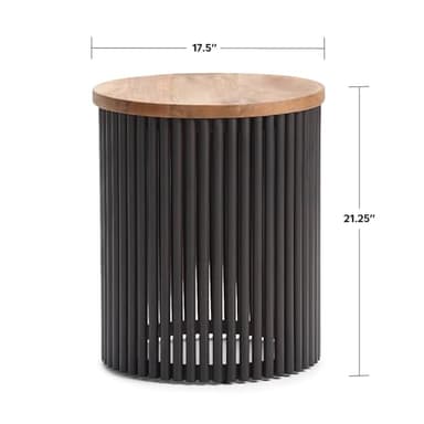 SIMPLIHOME Demy 18-inch Wide Metal and Solid Mango Accent Table in Natural/Black, Round Side Table with Mango Wood Top for Living Room or Bedroom, Industrial Style, Assembled - Image 3