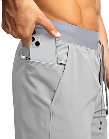 Soothfeel Men's Running Shorts with Zipper Pockets 5 Inch Lightweight Quick Dry Gym Athletic Workout Shorts for Men (Light Grey, L) - Image 4