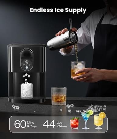 Nugget Ice Makers Countertop, Pellet Ice Maker Machine Dispenser with Water Reservoir, Self-Cleaning, 44lbs/24H Soft Chewable Ice Maker Machine for Home/Kitchen/Office, Black Stainless - Image 2