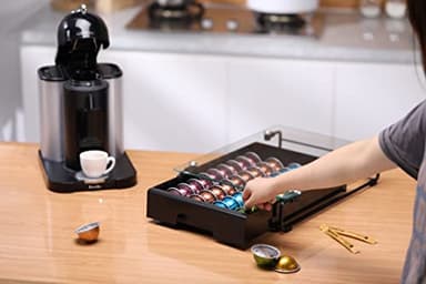 EVERIE Crystal Tempered Glass Organizer Drawer Holder Compatible with Nespresso Vertuo Capsules, Compatible with 40 Big or 52 Small Vertuoline Pods, 12'' Wide by 15.6'' Deep by 3.5'' High - Image 2