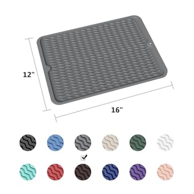 ZLR Silicone Dish Drying Mat for Kitchen Counter, Eco-Friendly Fast Dry Dish Mat, Easy Clean Multi Usage Drying Matt, Heat Resistant Trivet, 12" x 16" Large, Dark Gray - Image 6
