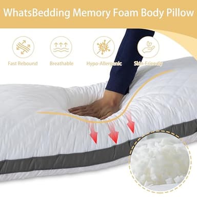 WhatsBedding Memory Foam Body Pillow with Removable Pillowcase-Fluffy Body Pillows for Adults -Large Long Bed Pillows for Sleeping - 20x54 inch, White - Image 6