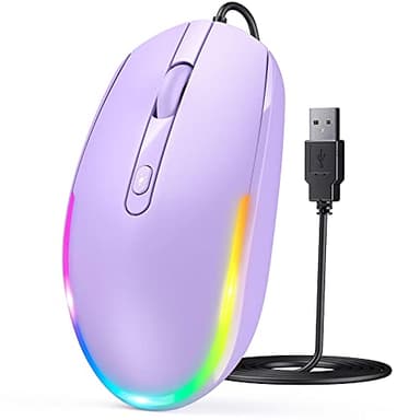 Seenda Wired Mouse - USB Computer Mouse with RGB Backlit Optical LED, Attached USB Cord for Laptops, Notebooks, Chromebook - Purple - Image 1