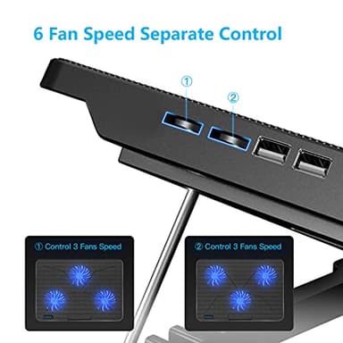 LIANGSTAR Laptop Cooling Pad, Laptop Cooler with 6 Quiet Fans for 12-17 Inch Notebook Gaming Fan Stable Stand, 7 Height & Wind Speed Adjustable, 2 USB Port & Phone Holder (Black) - Image 5