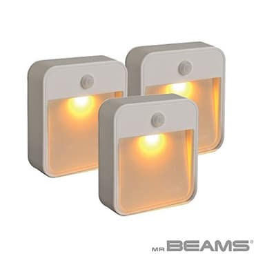 Beams MB720A 20 Lumen Amber LED Sleep Friendly Wireless Battery Powered Motion Sensing Nightlight, 3-Pack, White - Image 1