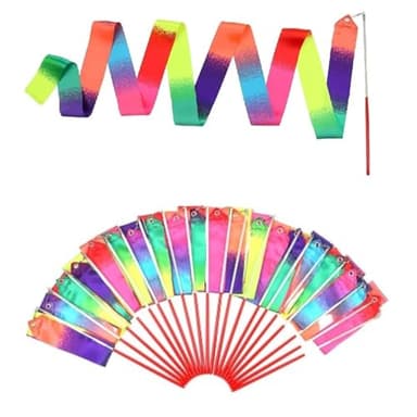 dervea 20 Pack Ribbon Dancing Wands Party Favors for Kids, Rainbow Birthday Decorations, Princess Party Supplies, Girls Party Games, Gymnastics Goody Bag Stuffers (Rainbow) - Image 7