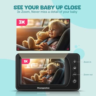 Chuanganzhuo Car Baby Camera with Advanced Night Vision, 3X Zoom, USB Powered, 5'' AHD 1080P IPS Crystal-Clear Car Baby Monitor, Backseat Camera for Kids Infants Rear Facing, S100U, 5inch Black - Image 4