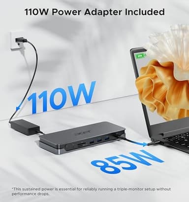 Acer Premium 13-in-1 Docking Station with 110W PD & Triple Monitor Support | Dual 4K HDMI and DP,5Gbps USB A/C,Gigabit Ethernet,Security Lock | Laptop Docking Station for Windows/Dell/HP/Lenovo/Asus - Image 5