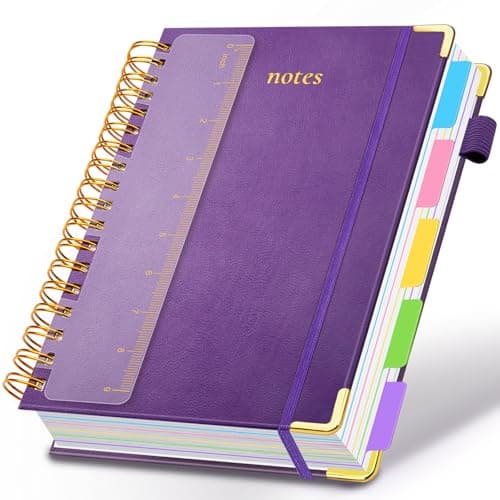 Hardcover Spiral Notebook 8"x10" Journal Notebook with Tabs and Removable Dividers 300 Pages 5 Subject Notebook College Ruled, Faux Leather Spiral Bound Notebook for Women School Work (Purple) - Image 1