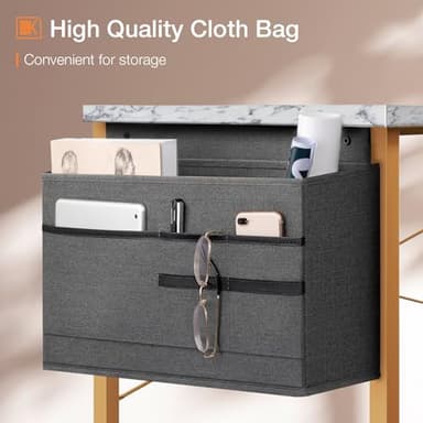 ODK Computer Desk, 40 Inch Small Study Desk, Office Desk with Storage, Work Table with Headphone Hook for Small Space Home Office, White Marble + Gold Leg - Image 4