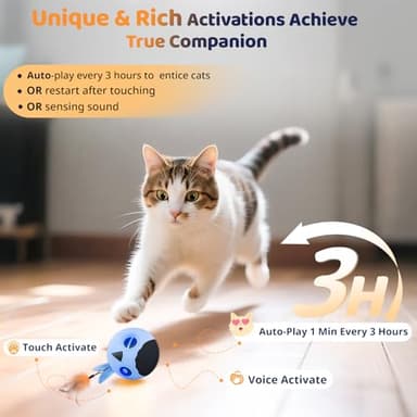 ORSDA Cat Toys, Interactive Cat Toy for Indoor Cats, Automatic Moving Ball Bird for Indoor Adult Cats Kitten Toys All Breeds, Fast Rolling Motion Activated Chirping Stimulating Light, 2 Feather Refill - Image 2
