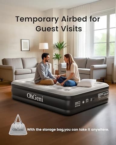 OhGeni Queen Air Mattress with Built in Pump, Inflatable Mattress Blow Up Bed 18 Raised Comfort,Upgraded Surface Portable Mattress, Air Bed for Camping, Home and Guest, Colchone Inflable, 650 lbs Max - Image 6