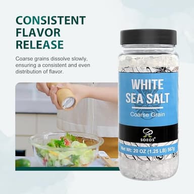 Soeos Sea Salt, Coarse Grain, 20 Oz (1.25 Pound), Non-GMO, Nature Himalayan White Salt, Rock Salt for Grinder Refill (Pack of 1) - Image 5