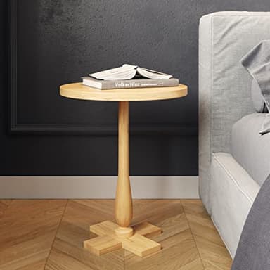 Lavish Home Side Table - Mango Wood Pedestal Table with White Distressing for Couch, Loveseat, Entryway, or Bed - Farmhouse Living Room Furniture - Image 4