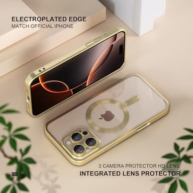 Misea Magnetic for iPhone 16 Pro Max Case Compatible with MagSafe [Never Yellowing] [Military Grade Drop Protection] Full Camera Lens Protector Plating Soft Clear Phone Case for Women, Titanium Gold - Image 6