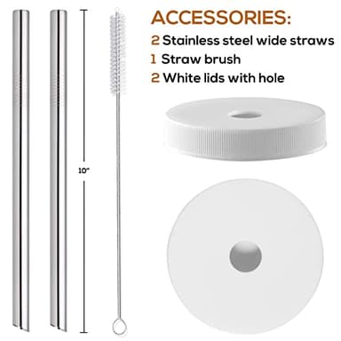 [ 8 Pack ] Glass Juicing Bottles with 2 Straws & 2 Lids w Hole- 16 OZ Travel Drinking Jars, Water Cups with Black Airtight Lids, Reusable Tall Mason Jar for Juice, Bubble Tea, Smoothie, Tea, Kombucha - Image 3