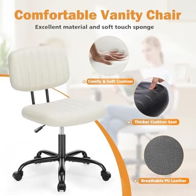 Sweetcrispy Small Office Computer Desk Chair with Wheels and Lumbar Support, Comfy Cute Armlees PU Leather Vanity Rolling Swuvel Task Chair No Arm for Adult, Student - Image 3