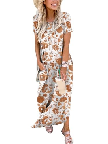 ANRABESS Women's Summer Casual Loose Short Sleeve Long T Shirt Dress Split Maxi Beach Sundress Travel Vacation Outfits Floral Print X-Large - Image 2