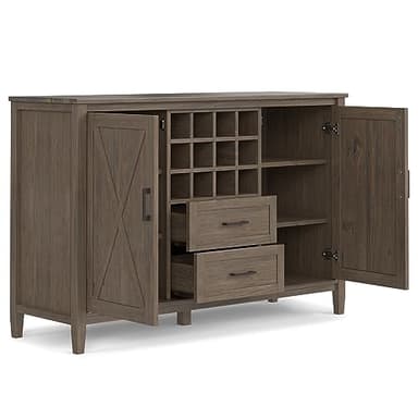 SIMPLIHOME Ela Solid Wood and Pine 54 inch x 18 inch Rectangle Transitional Sideboard with Wine Storage in Smoky Brown for The Dining Room and Kitchen - Image 4