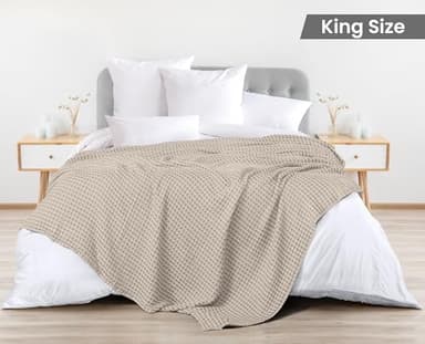 Utopia Bedding Khaki 100% Cotton Waffle Blanket 300 GSM [King - 90x108 Inch] Soft Lightweight Breathable Bed Blanket for All Season - Image 2