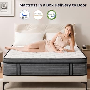 VKT 14 Inch King Hybrid Mattress - Medium Firm Feel Back Support, Mattress in a Box with Individual Pocket Springs, Cooling Memory Foam for Pressure Relief with CertiPUR-US Certified - Image 2