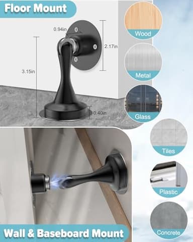 Door Stoppers Magnetic Door Catch - 6 Pack Stainless Steel Heavy Duty Door Stops for Bottom of Door, Wall & Floor Mounting No-Drill Strong Adhesive & Screws, Door Holder to Keep Door Open - Image 3