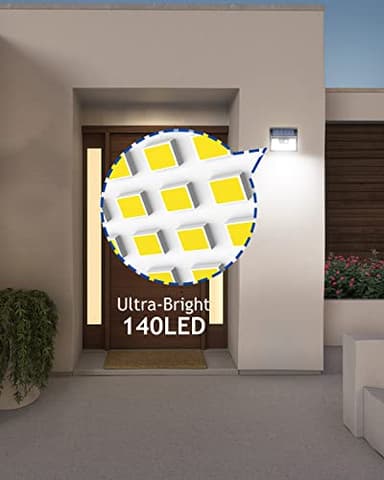 Peasur Solar Powered Lights Outdoor, 140 LED 8Pack Motion Sensor Light Outside, IP65 Waterproof Fence Security Lighting with 3 Modes for Yard Wall Garden Cool White - Image 5