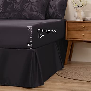 MR&HM Satin Comforter Queen 7 Pieces - Luxurious Pinch Pleat Bedding Set with Comforter, Flat Sheet, Fitted Sheet, Pillowcases & Shams, Super Silky Soft Bed Set for All Season (Queen, Black) - Image 5