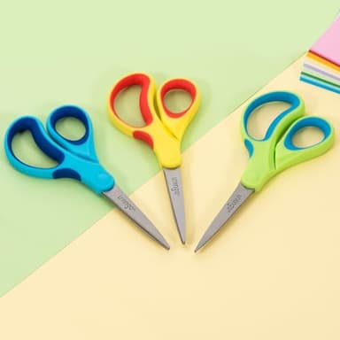 LIVINGO Student Scissors for School: 7 Inch 3 Pack Sharp Pointed Tip Teacher Scissors for Kids Middle High School College Classroom Craft, Comfortable Grip, Right Left Handed, Blue, Green, Yellow - Image 6