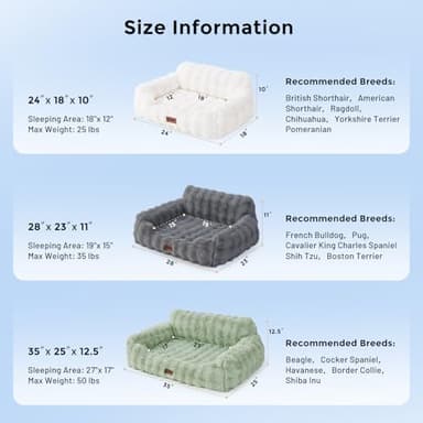 ZOMISIA Dog Couch Bed - Fluffy Dog Sofa, Large Orthopedic Pet Sofa Bed with Removable Washable Cover, Faux Fur Calming Cute Pet Couch with Supportive Egg Foam and Non-Slip Bottom, Ivory White - Image 2