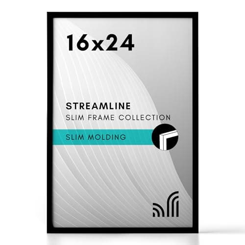 Americanflat 16x24 Poster Frame with Polished Plexiglass - Streamline Collection - Thin Border Picture Frame for Wall Display - Hanging Hardware Included - Black - Image 1