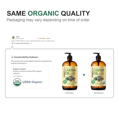 Yoken EWG Verified Castor Oil Glass Bottle 32 fl oz (with Pump) 100% Pure Castor Oil for Skin Face Hair, Cold Press, Hexane Free, Unrefined Caster oil for Pack Wrap Deep Nourish Body - Image 2