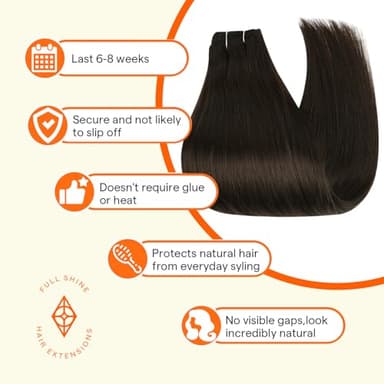Full Shine Brown Weft Hair Extensions Real Human Hair Straight Remy Hair Bundles 105G Double Weft Extensions Dark Brown Sew In Hair Extensions Real Human Hair Weave Extensions Human Hair Wefts 24 Inch - Image 4