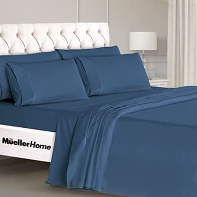 Mueller UltraTemp King Size Sheets Set – 6 Piece Premium Bedding, Silky Soft 1800 Thread Count, Cooling, Deep Pocket up to 16", Breathable Heat Transfer, Wrinkle-Resistant & Hypoallergenic, Navy - Image 1