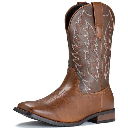 IUV Cowboy Boots For Men Western Boot Durable Classic Embroidered Square Toe Traditional Boots - Image 1