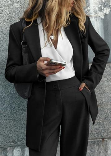 KIRUNDO Women Suits 2 Piece Set Business Casual Dressy Oversized Blazer Jacket and Wide Leg Dress Pantsuits Formal Outfits(Black, Medium) - Image 4
