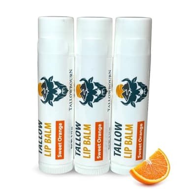 Moisturizing Tallow Lip Balm – Grass-Fed Beef Tallow with Organic Coconut Oil, Beeswax, and Vitamin E – Sweet Orange – Lip Balm Set – Travel Essential – 3-Pack - Image 1