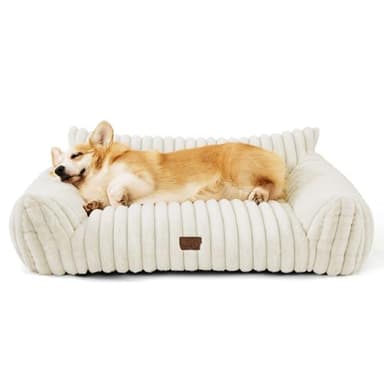 Bedsure Cute Pet Couch - Fluffy Dog Sofa, Dog Couch Bed with Removable, Washable Cover, Supportive for Medium Large Dogs, 36inch, Cream - Image 1