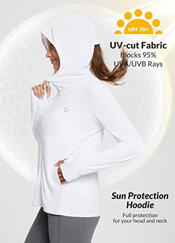 baleaf Women's SPF Jacket Sun Shirt UV Protection Hoodie Zip Up Long Sleeve Hooded Summer Clothing Running Hiking White S - Image 3