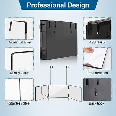 Wentoma 360° Viewing Mirror for Hair Cutting and Styling, Adjustable Height Mirror for Grooming, Makeup and Shaving, Clear HD Glass, Portable for Bathroom or Travel (Black) - Image 3